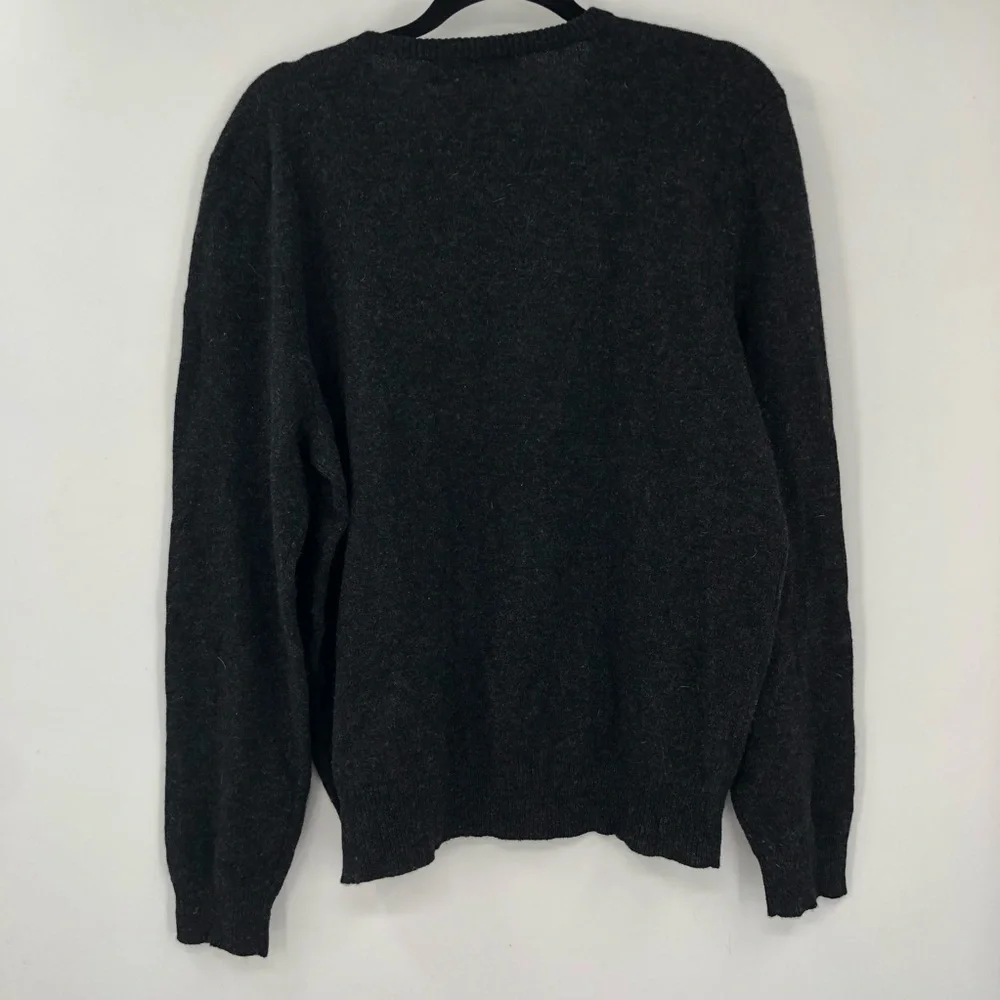 POLO RALPH LAUREN V Neck Sweater Lambswool Vintage XL Grey Black Men LongSleeve